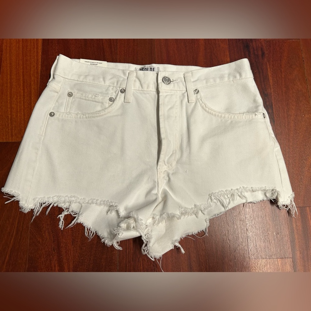 Agolde Off-White Frayed Hem Jean Shorts